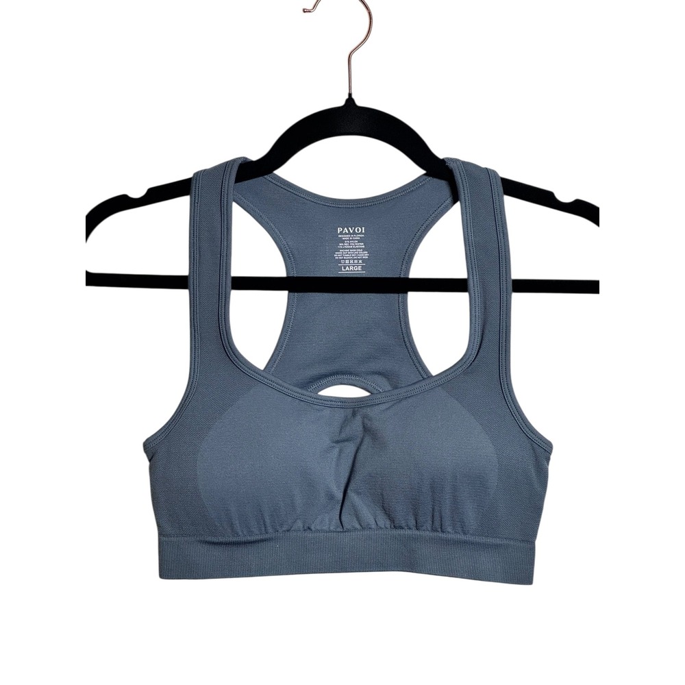 PAVOI Women's Slate‎ Blue Racerback Sports Bra Tank Top | Sz L | NWOT
